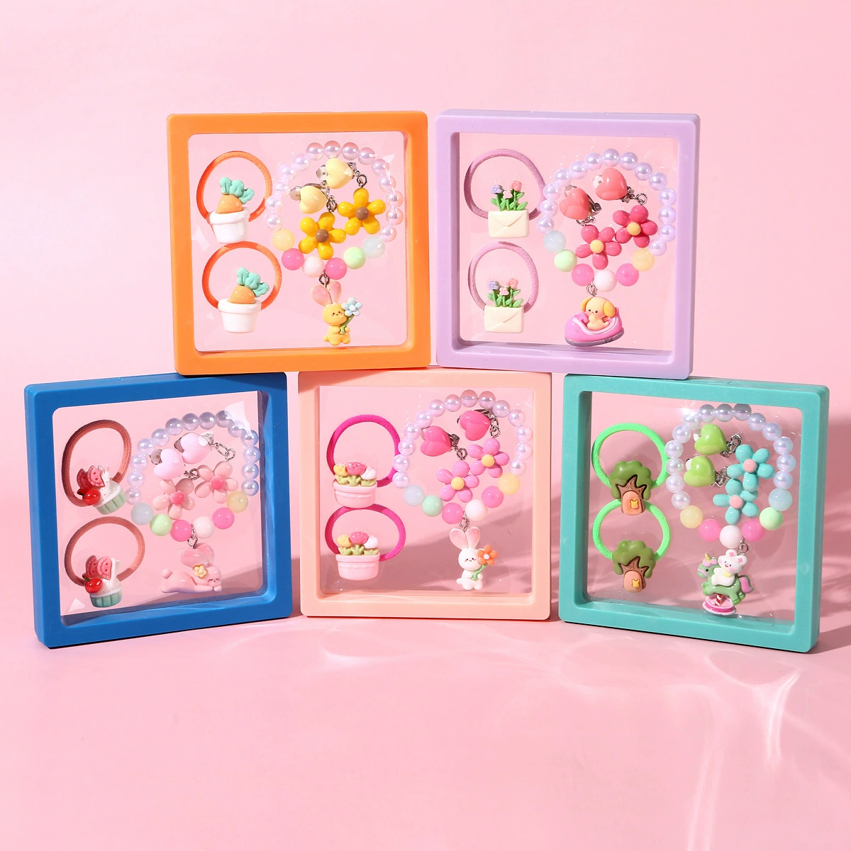 Хит продаж! Новый детский набор браслетов в подарочной коробке, для девочек, мультяшные, милые украшения для рук, кольцо принцессы, зажим для ушей, прямые продажи с фабрики.