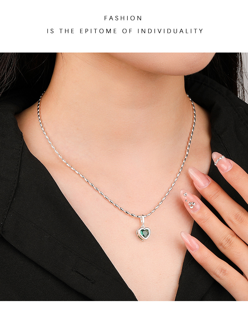 Fashion Heart Shape Sterling Silver Plating Zircon Necklace 1 Piece