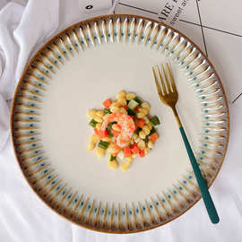 欧式浮雕西餐盘复古大盘子菜盘家用感轻奢牛排意面陶瓷盘微瑕