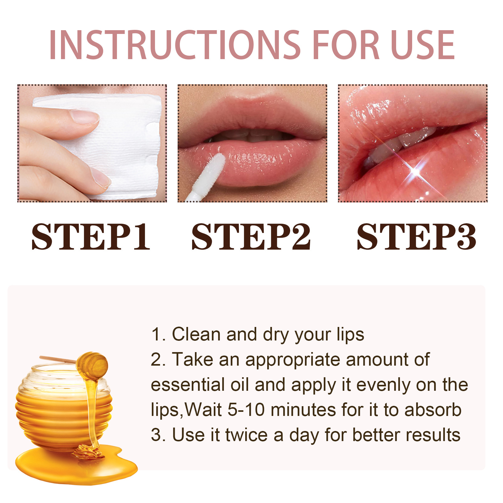 Nacht-Jaysuing-Tag-Honig-Feuchtigkeitsöl zur Aufhellung von Falten, zur Reparatur von Lippenpeeling und Rissen und zur Befeuchtung der Lippen_voghion.com