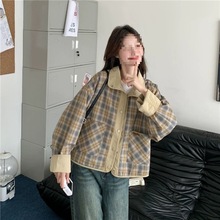 两面穿韩系短款外套女春秋小众设计感新款小个子格纹百搭夹克
