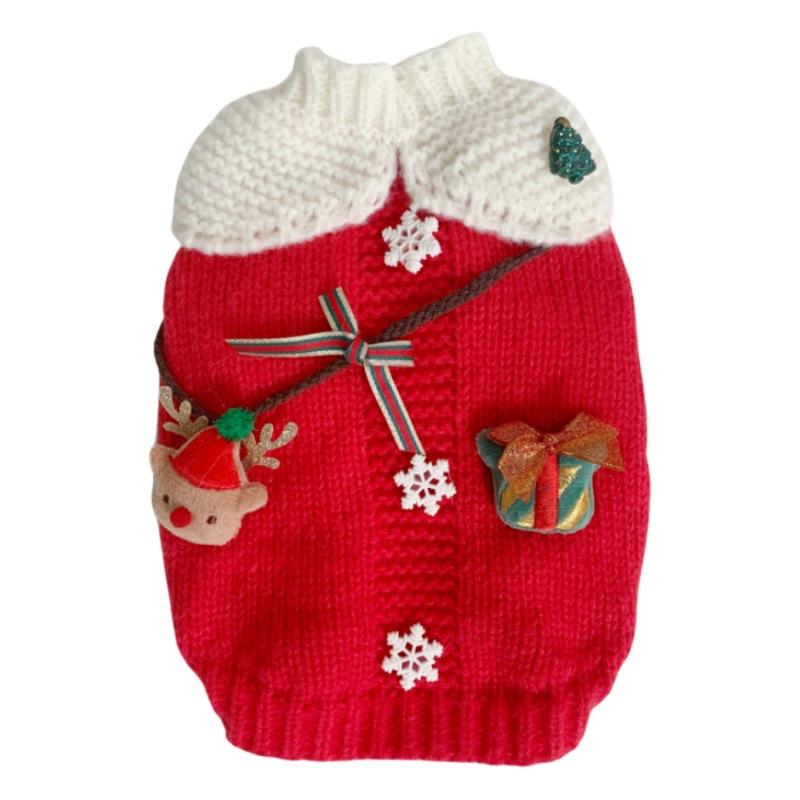 Lindo tejido PET suéter Navidad crossbody bolsa cachorro gatito oso azul blanco otoño y el invierno cálido peluche bomei ropa