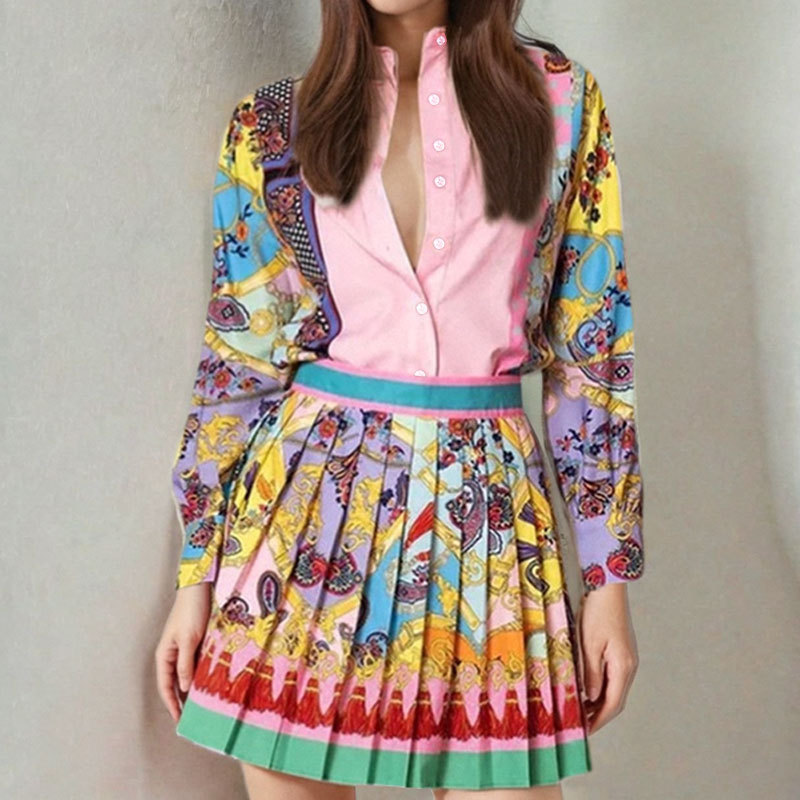 243g Weight Long Sleeve Sleeve Length Polyester Fabric Type Holiday Daily Women's Temperament Commuter Commute Style Printing Polyester Leisure Suit Skirt Sets