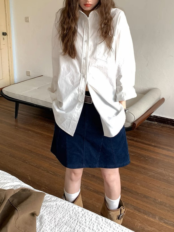 RAINY 经典纯色基础长袖衬衫春秋女翻领2025新款百搭文艺衬衣上衣|undefined
