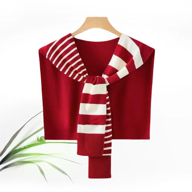 Shawl with a High-End Feel Paired with a Shirt, New Striped Knit Scarf and Shoulder Protector Dual-Use Vest for Spring and Autumn 2025