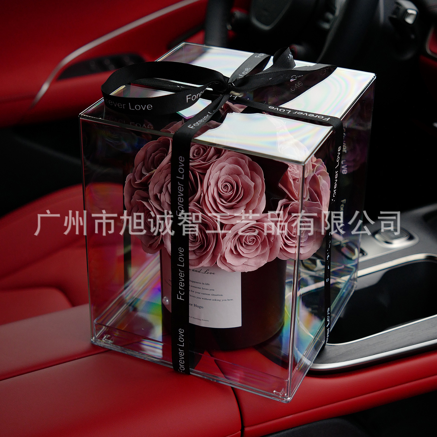 Día de San Valentín Acrílico Flor eterna Rosa Abrazado Cubo Saponina Flor Ramo Caja de flores Caja de regalo Diy Regalo de cumpleaños