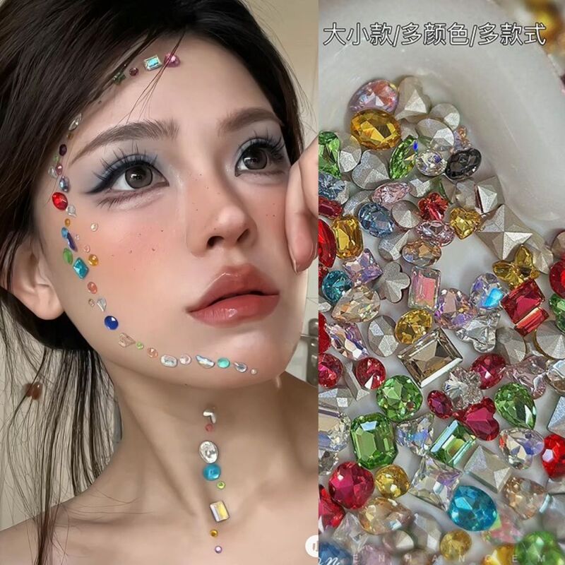 Face Accessories Dopamine Pointed Bottom Colored Diamond Eye Patch Tear Diamond Diamond Makeup Xiaohongshu Creative Makeup Concert Photo