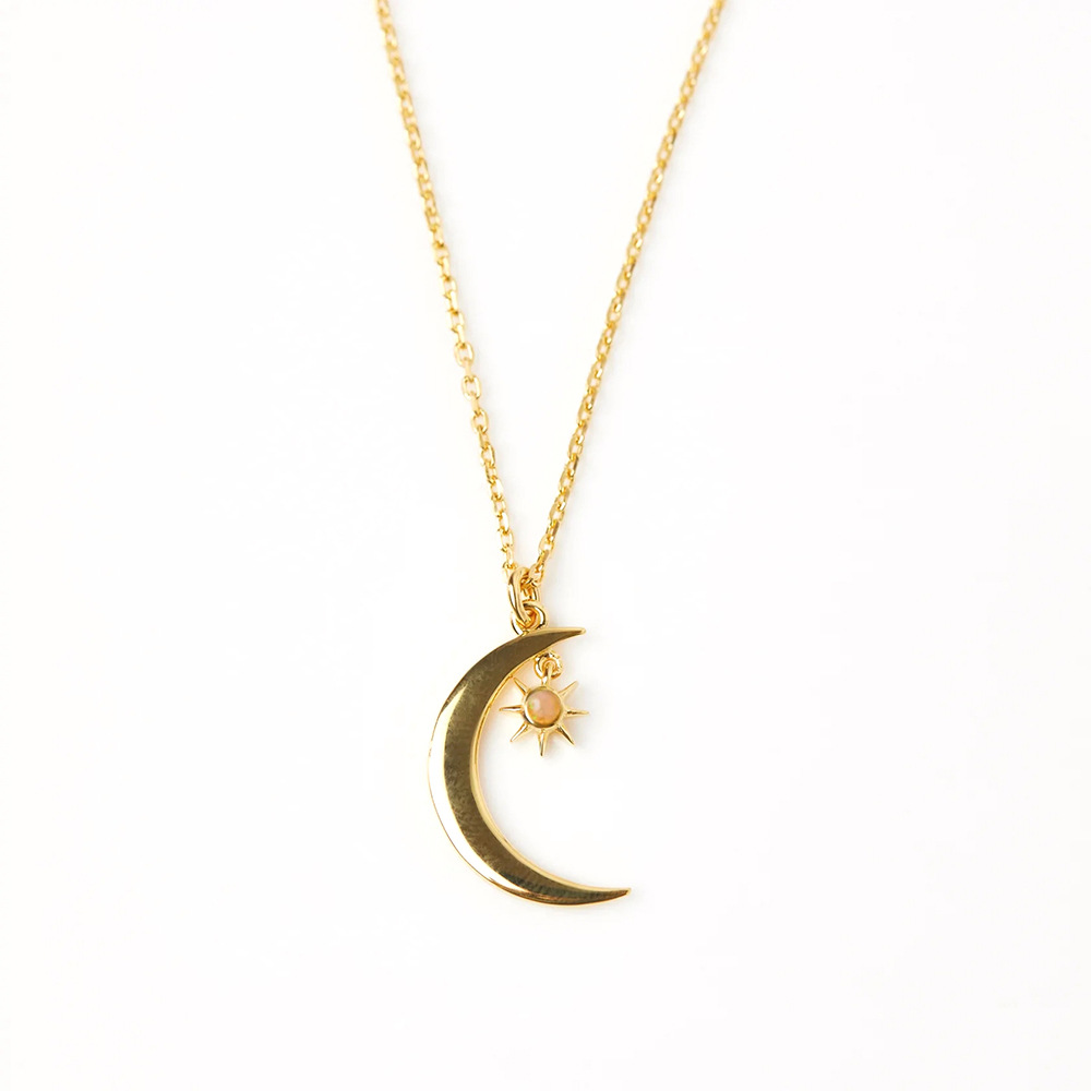 Star, Moon Pattern Women'S Gender 925 Sterling Silver Birthstone Cable Chain Inlay Star Moon Pendant Necklace