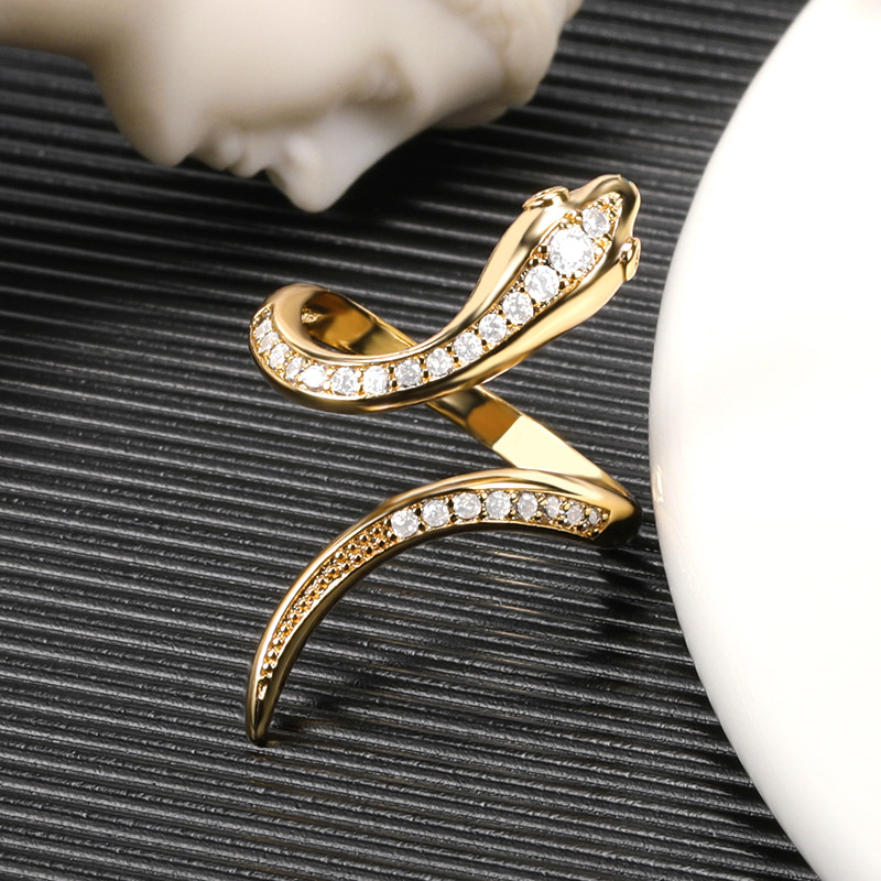 18K Real Gold Plated Plating Material Wholesale Jewelry Vacation Simple Style Snake Brass Zircon Inlay Rings