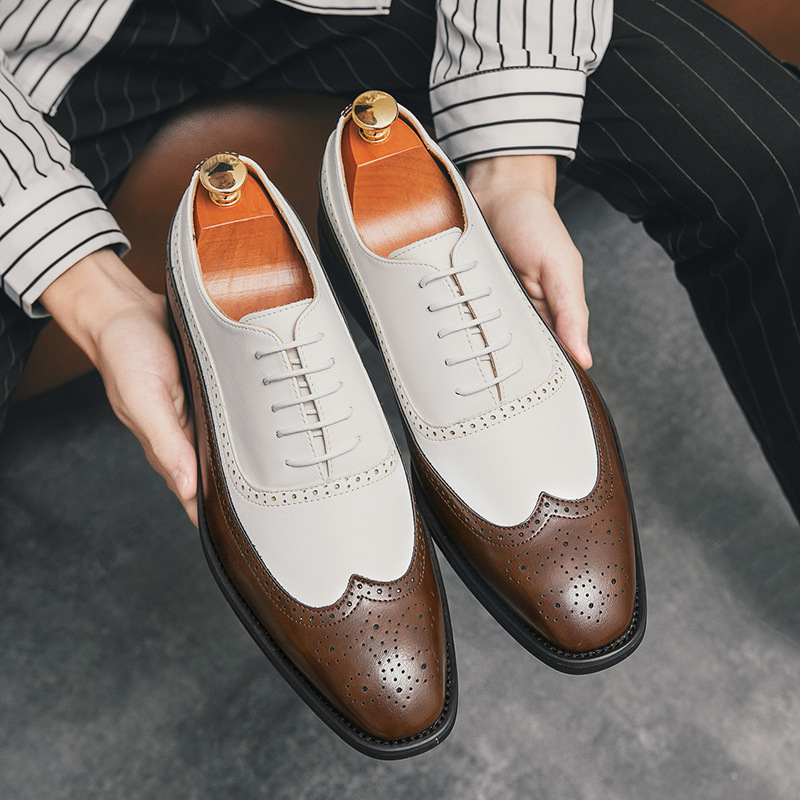 Cross border Spring fashion Color matching Oxford leather shoes Bullock formal wear leather shoes man Large Office Frenum Men's Shoes