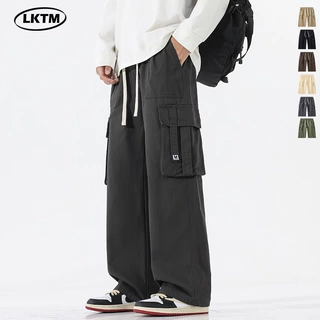 LKTM男装#日系复古多口袋工装裤男ins潮牌抽绳宽松纯棉休闲长裤子