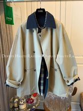 感法式复古撞色风衣外套中长款小个子宽松上衣女秋装新款