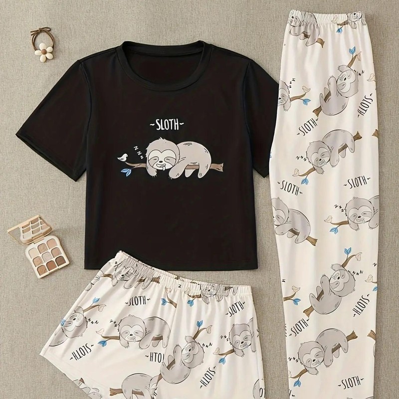 Three-piece cartoon sloth cute pajamas suit, cross-border Europe and America Amazon home leisure home clothing, pjs