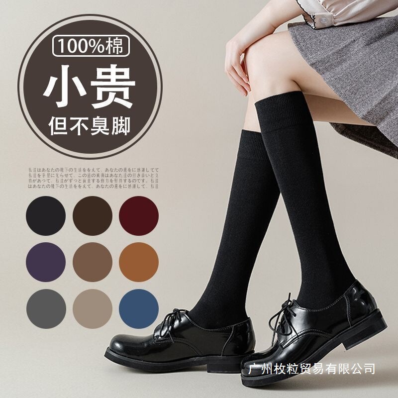 Calf Socks Spring and Autumn New Style Long Slim Non-Slip Black Loafers Japanese Autumn and Winter High Tube Women's Long Socks