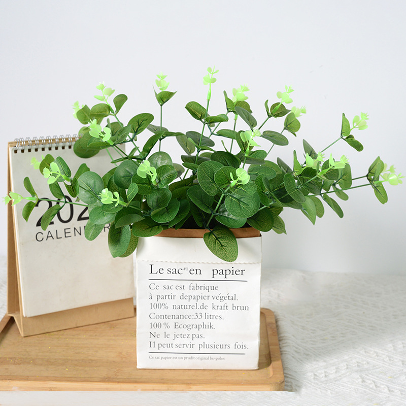 仿真單支尤加利金錢葉小短支桉樹葉婚慶家具裝飾仿真綠植葉子批發