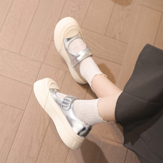 Sheii Su Yinyin Velcro Casual Platform Platform Mary Jane Single-layer Shoes Women's Big-toe Shoes Leather White Shoes