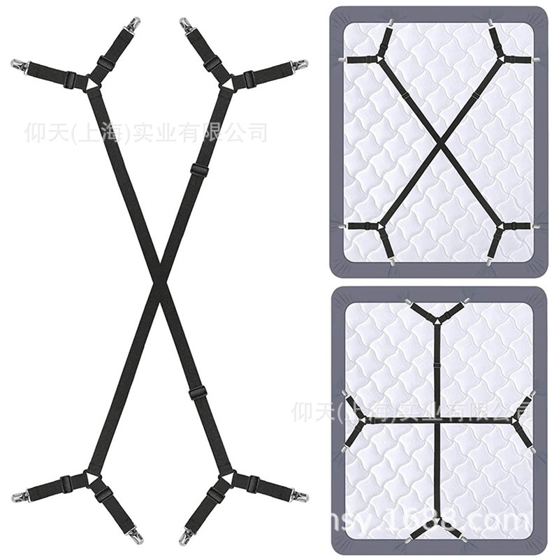 Sábana de cama soporte ajustable Cruz hoja de cama clip banda elástica equipado hoja sujetador Correa Clip, 2 negro