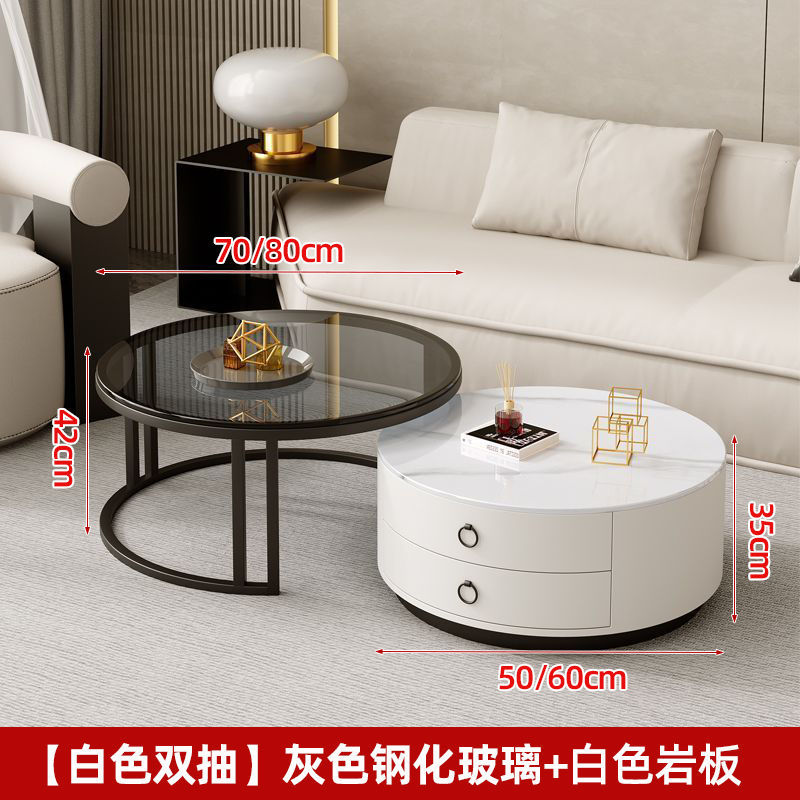 Mesa de centro personalizada, sala de estar para el hogar, lujo ligero, retráctil, placa de roca simple moderna, mesa de centro de doble capa redonda móvil