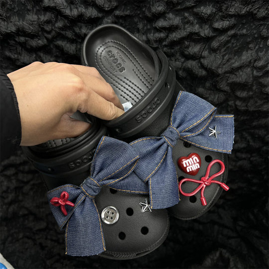 Hole Shoes Accessories DIY Shoe Buckle Shoe Flower Bow Denim Cross-border E-commerce New Vintage Decorative Shoes Accessories Women