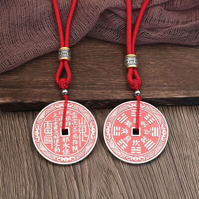 brass Cinnabar Eight trigrams Shangui Money Pendant lace Lines A small minority Necklace Accessories New Chinese style Guochao Pendant