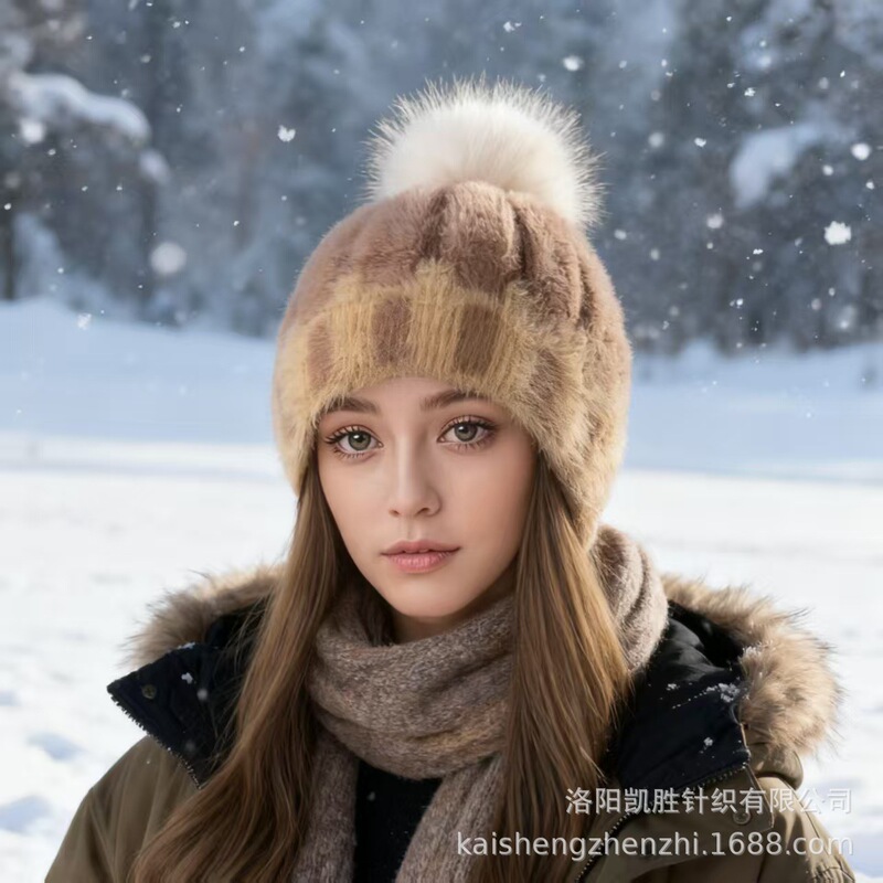 跨境秋冬毛绒棒球帽女休闲百搭骑车保暖护耳帽韩版户外套头针织帽|undefined