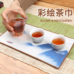 Factory wholesale tea towel ancient rhyme tea set cleaning towel color printing national style retro soft absorbent tea cloth logo