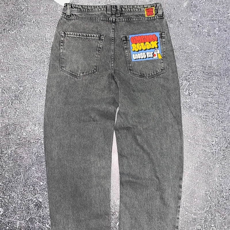 Foreign trade Denim skateboard pants men's polar washed gray big boy letter embroidery wear-resistant straight star same style