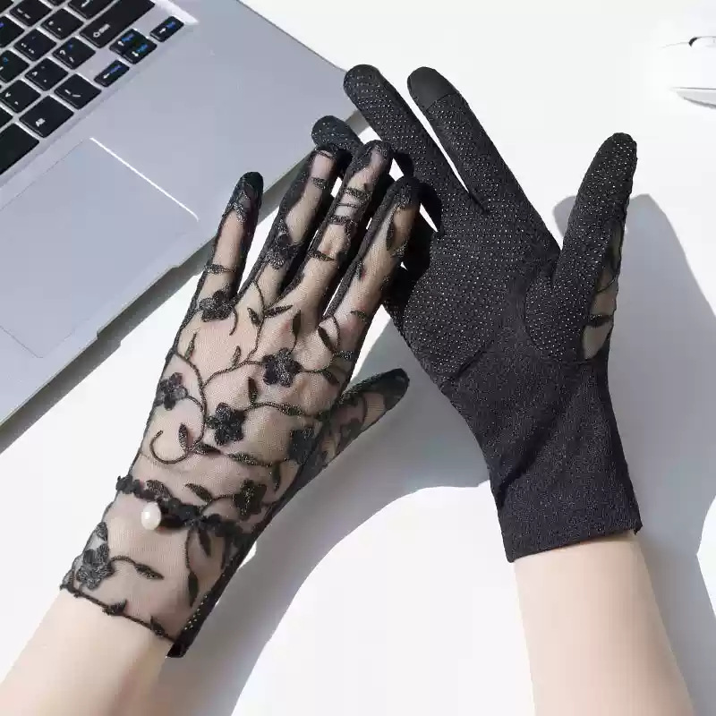 Driving Sun Protection Gloves Women's Anti-UV Summer Cycling Finger Picking Tea Hand Armor Manicure Half-Finger Thin Cotton Gloves