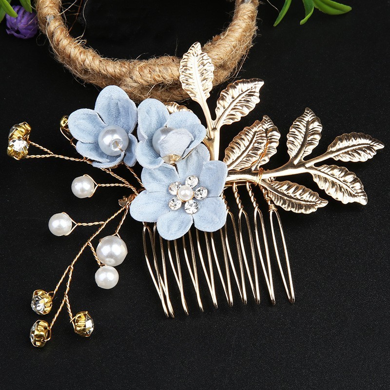 クロスボーダーの金色の葉の髪の櫛の髪の飾りの手作りの花嫁のセットの頭の飾りの花の挿し木の髪のヘアピンの花嫁の装飾品|undefined