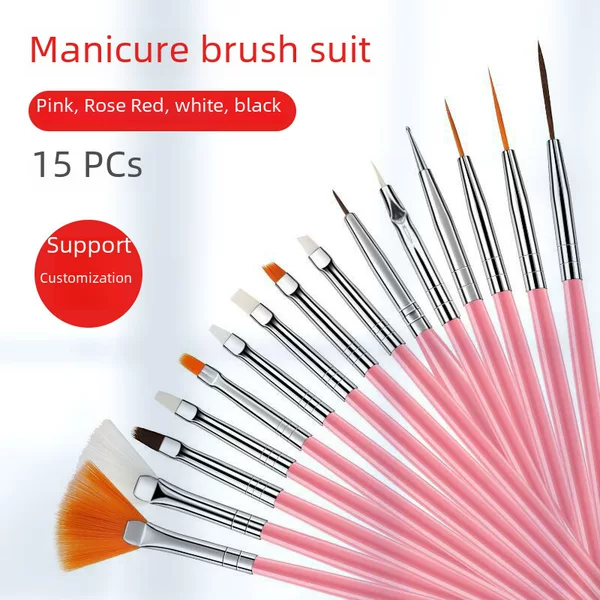 Manicure Pen Set of 15 Pieces, Plastic Manicure Brushes, Painted Pens, Manicure Brushes, Manicure Set