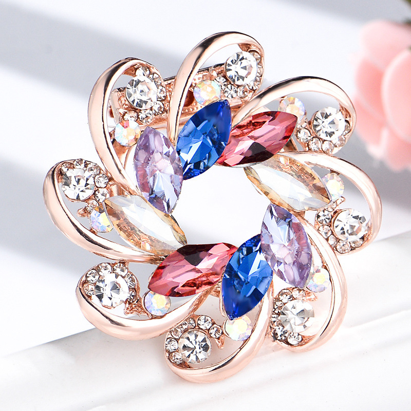 Korean fashion bunte kristall glas blume rose gold brosche schal schnalle dual zweck alle spiel kleidung zubehör_voghion.com