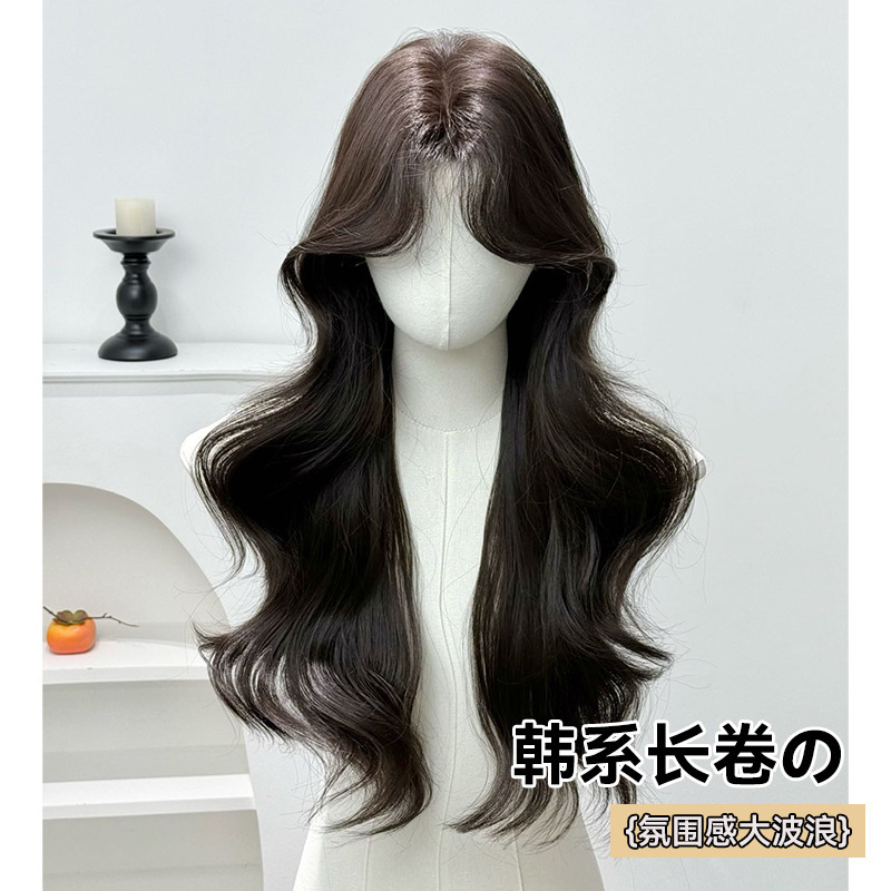 Xinxin wig women's cross-border wholesale daily net red black tan long curly hair new full head cover