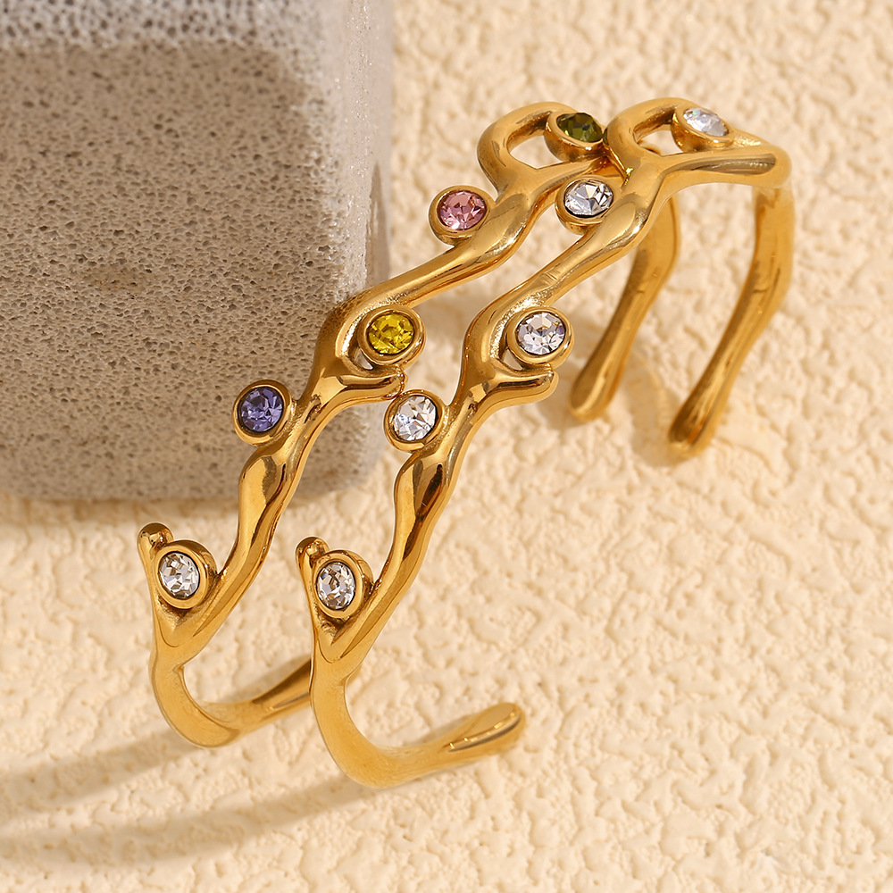 Stainless Steel Branch Color Diamond Bracelet