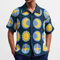 ヨーロッパとアメリカの貿易紳士服夏半袖カーディガンセーターフレンチデザインかぎ針編み中空ポロシャツ SY0049