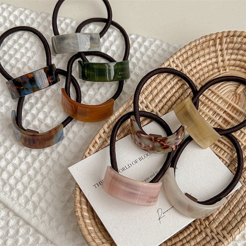 韓國醋酸氣質簡約金標發圈幾何弧形馬尾發繩高級感復古少女髮飾品