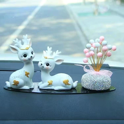 Car ornaments, Safe journey deer car - white-little-fairy-deer-pink-babys-breath-star-small-leopard-pad-send-no-trace-glue-10
