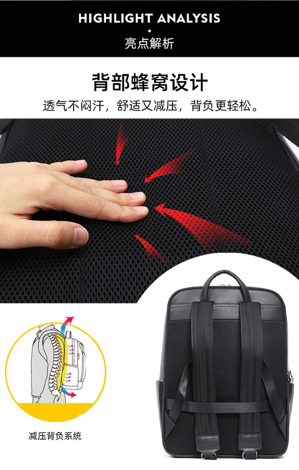 Ba lô nam da bò thật dệt đan, ngăn đựng laptop 15,6 inch, dung tích lớn — Màu đen chi tiết 5