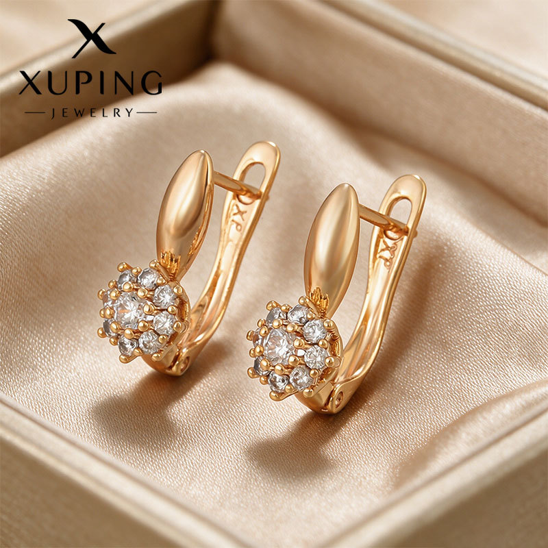 Pendientes de moda Xuping, estilo europeo y americano, con gemas artificiales, estilo ruso, personalizados, tipo clip, venta al por mayor para mujer. image 1