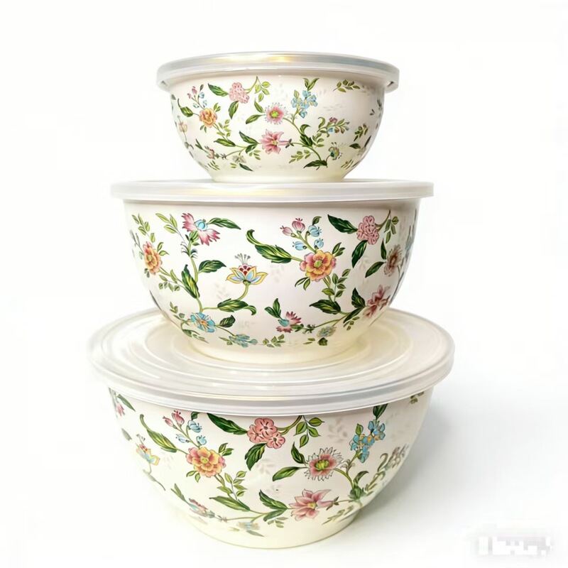 Enamel Enamelware Ice Bowl, Fresh-Keeping Bowl, Three-Piece Set with Lid, Thickened Sealed Bowl, Vegetable Bowl, Soup Bowl, Rice Bowl, Storage Bowl Enamel Enamelware Ice Bowl, Fresh-Keeping Bowl, Three-Piece Set with Lid, Thickened Sealed Bowl, Vegetable Bowl, Soup Bowl, Rice Bowl, Storage Bowl