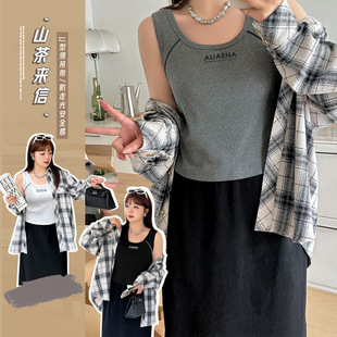 W1120 Xuanchen new women's chubby girl chubby casual American lazy letter printed sports vest inner top