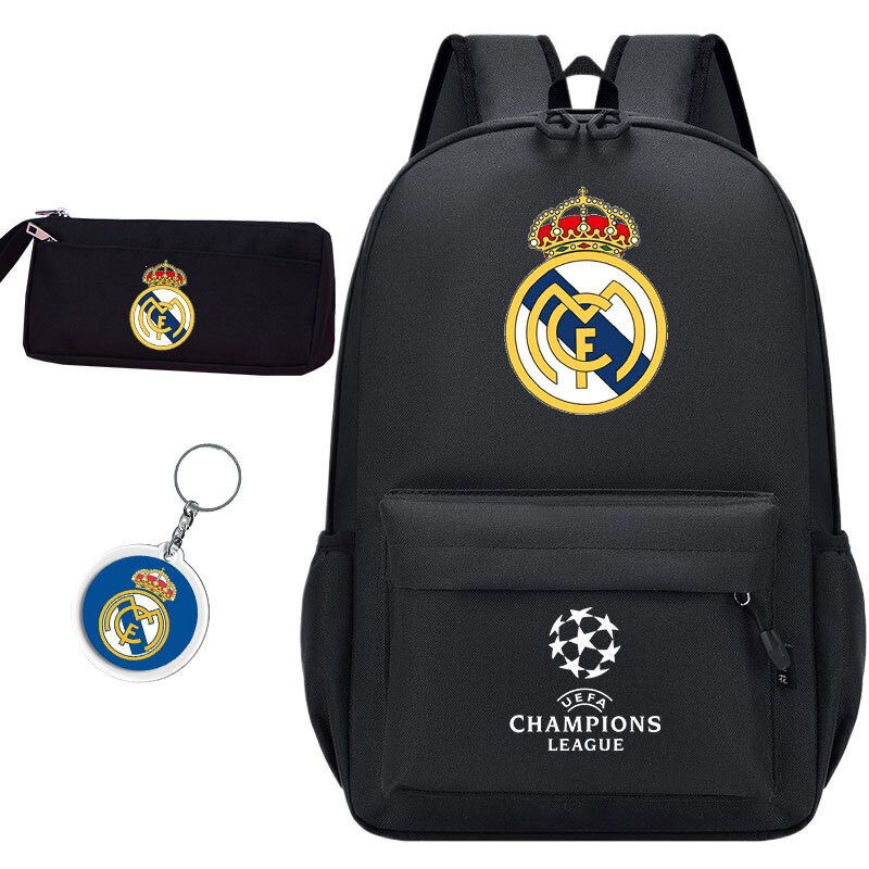 Three-Piece Set of Champions League Football Schoolbags, Real Madrid Team, Barcelona Large-Capacity Backpack, Arsenal Bayern Sports Backpack for Men Three-Piece Set of Champions League Football Schoolbags, Real Madrid Team, Barcelona Large-Capacity Backpack, Arsenal Bayern Sports Backpack for Men