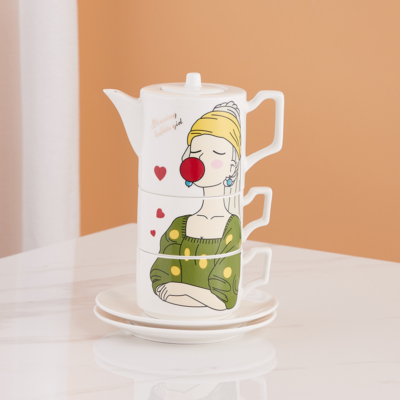 Juego de té de cerámica creativo de recuerdo, lindo corazón femenino, taza de café pequeña y fresca, caja de regalo transfronteriza de Amazon
