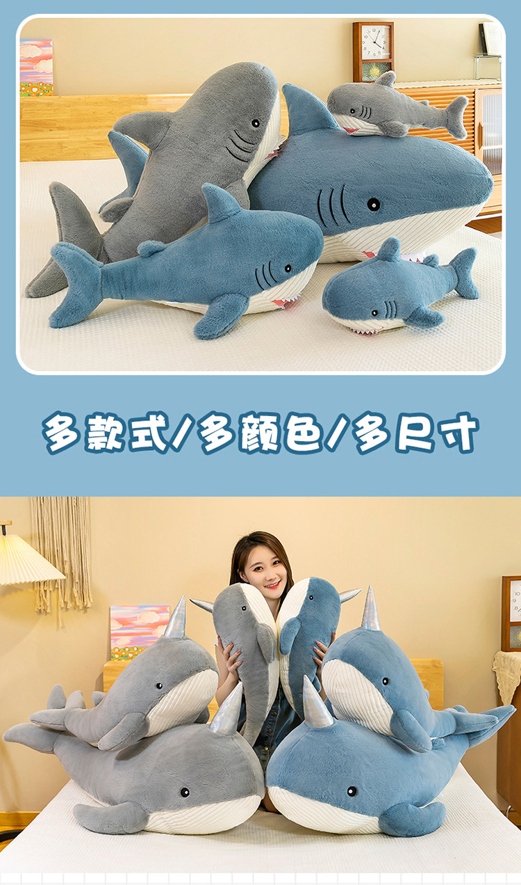 Shark Pillow Whale Pillow Sleeping Doll Soothing Doll Bedroom Super Soft Clip Leg Pillow Birthday Gift for Men and Women