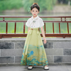 Chinese-style dress for girls, summer edition, high-end, ethereal, horse-face skirt, ancient style, girl's Tang-style dress, Chinese-style horse-face skirt