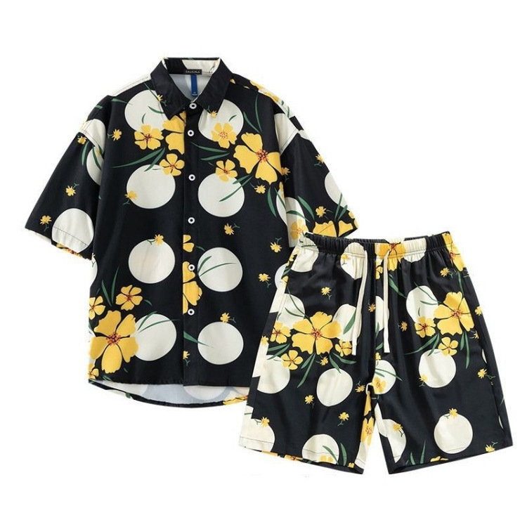 Hawaiian Shirt Men's Large Size Suit Seaside Travel Short T-Shirt Shorts Fashionable Relaxed and Lazy Two-Piece Set