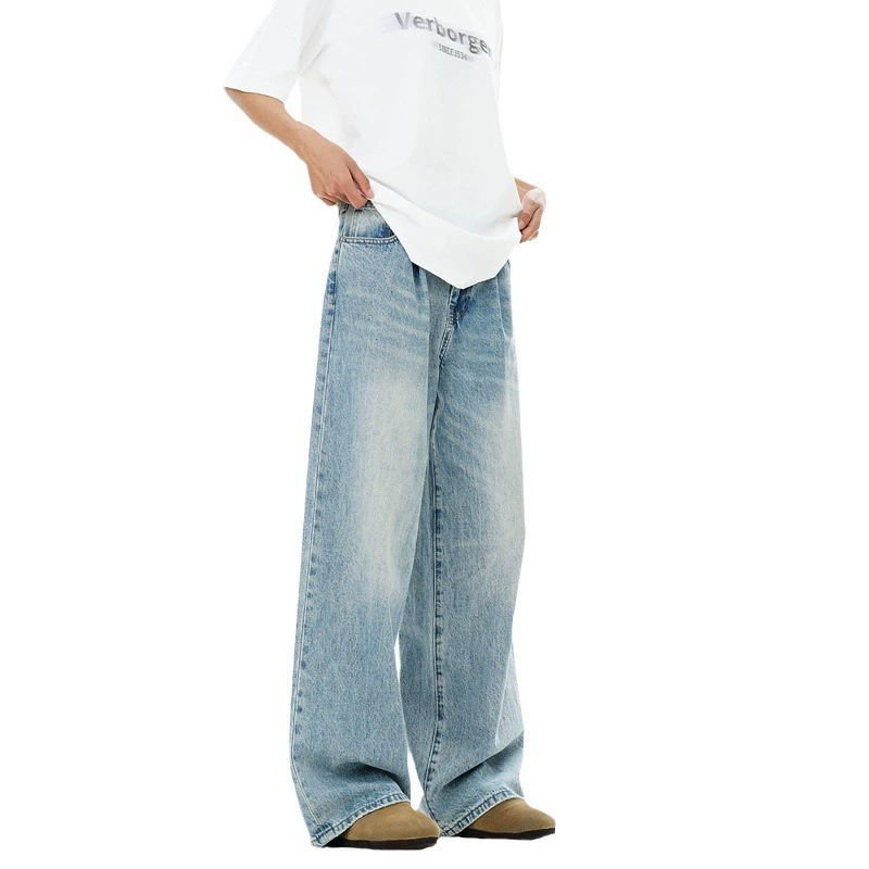 Синие винтажные джинсы, брюки, свободные прямые, американский стиль