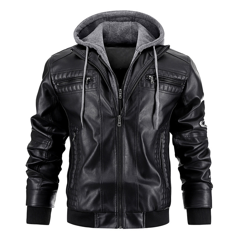 Men's Clothing hooded PU leather jacket leather jacket men's winter new warm coat _voghion.com