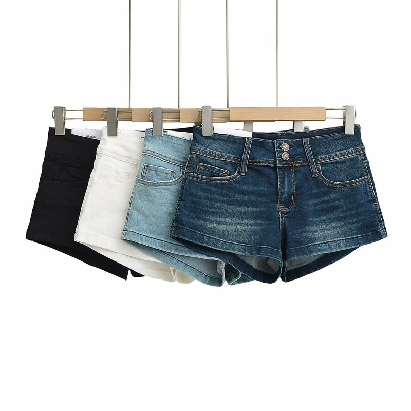 Spice Girls Feng Hip Denim Shorts Women's 2025 Summer Vintage Washed Low Waist Tight Hip Elastic All-match Hot Pants