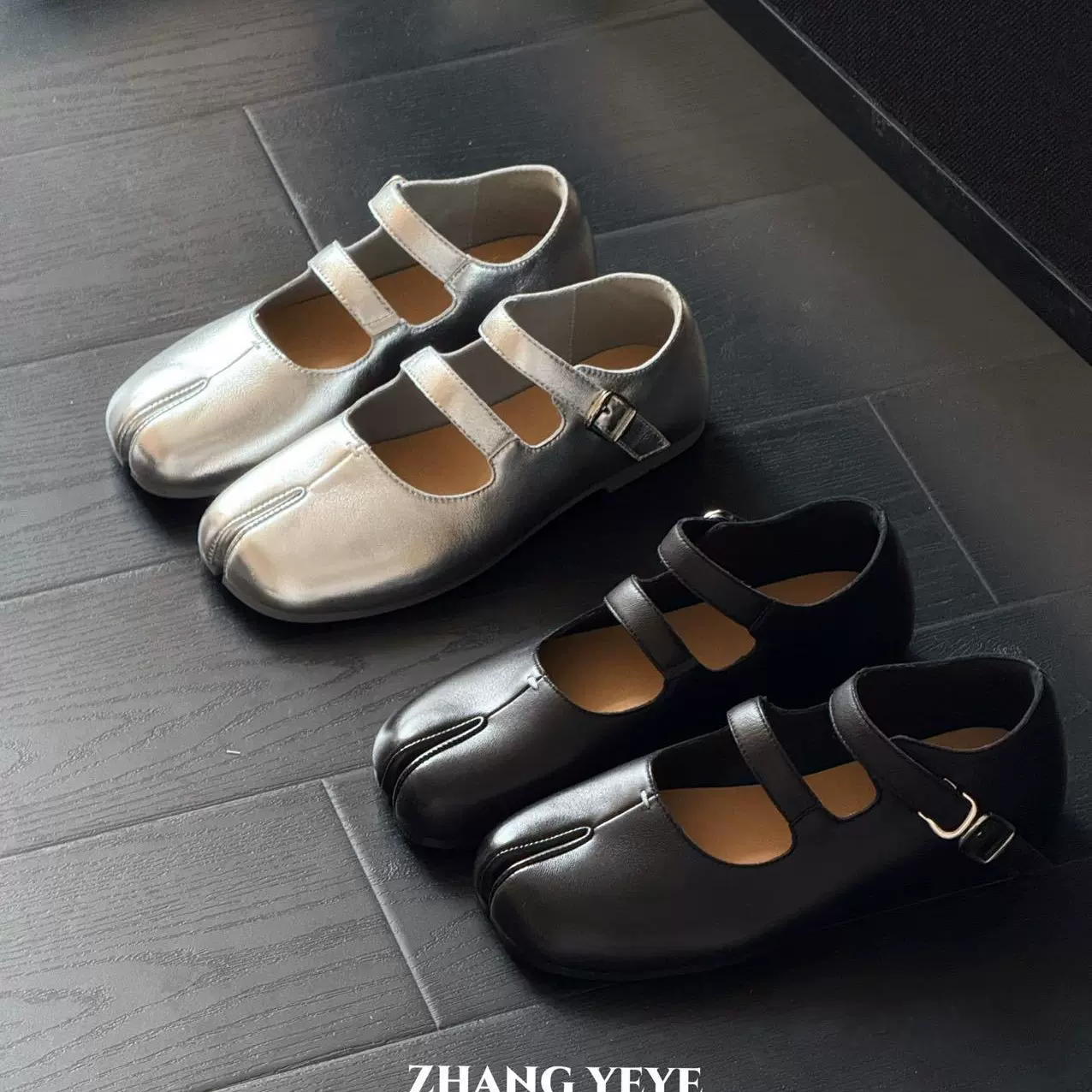 复古羊皮平底分趾休闲潮女2026早春新款玛丽珍软皮一脚蹬马蹄单鞋