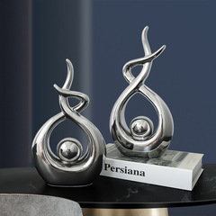 Nordic Minimalist Office Silver Ceramic Morning Gong Decorative Piece Living Room Entrance TV Bar Cabinet Home Decor Home Accents